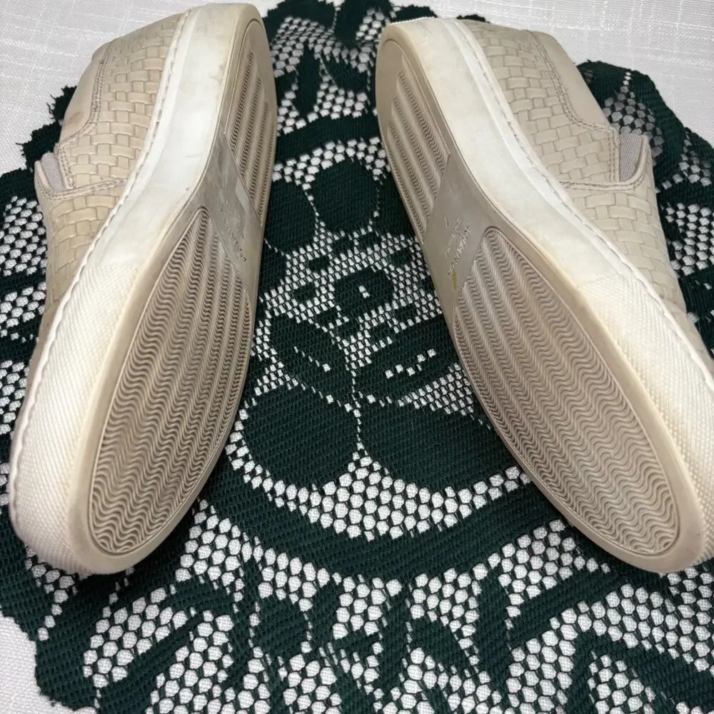 Aquatalia Ashlynn Embossed Calf Size 7 Cream/Grey Woven Leather Made Italy